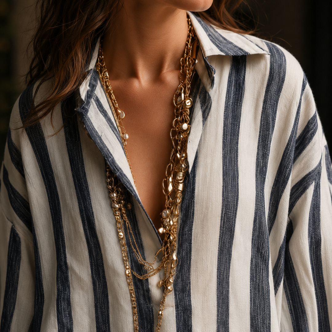 Women's Adele Striped Shirt Dress in Blue | Invictora.com
