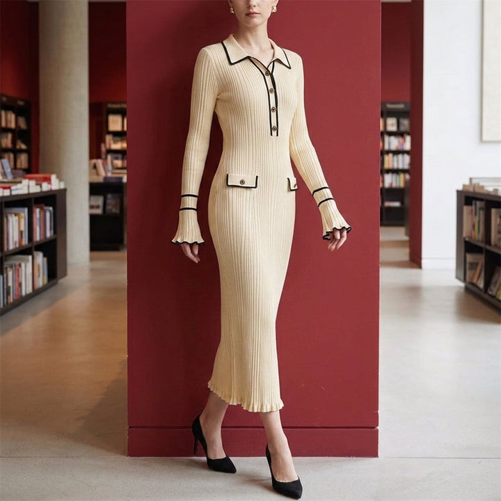 Women's Amelie Ribbed Midi Dress in Long Skirt Black | Invictora.com