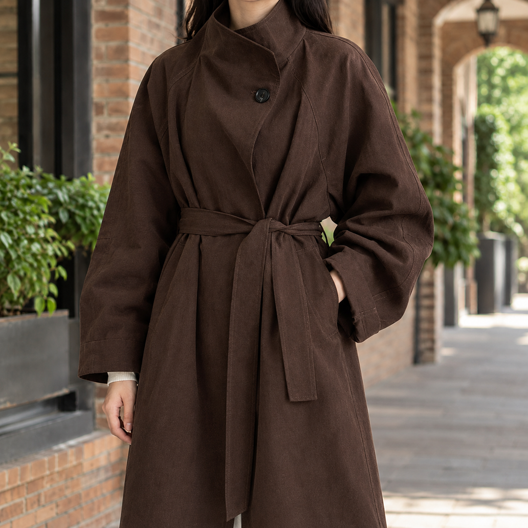 Women's Ariadne-Claire Stand Collar Overcoat in Dark Charcoal | Invictora.com