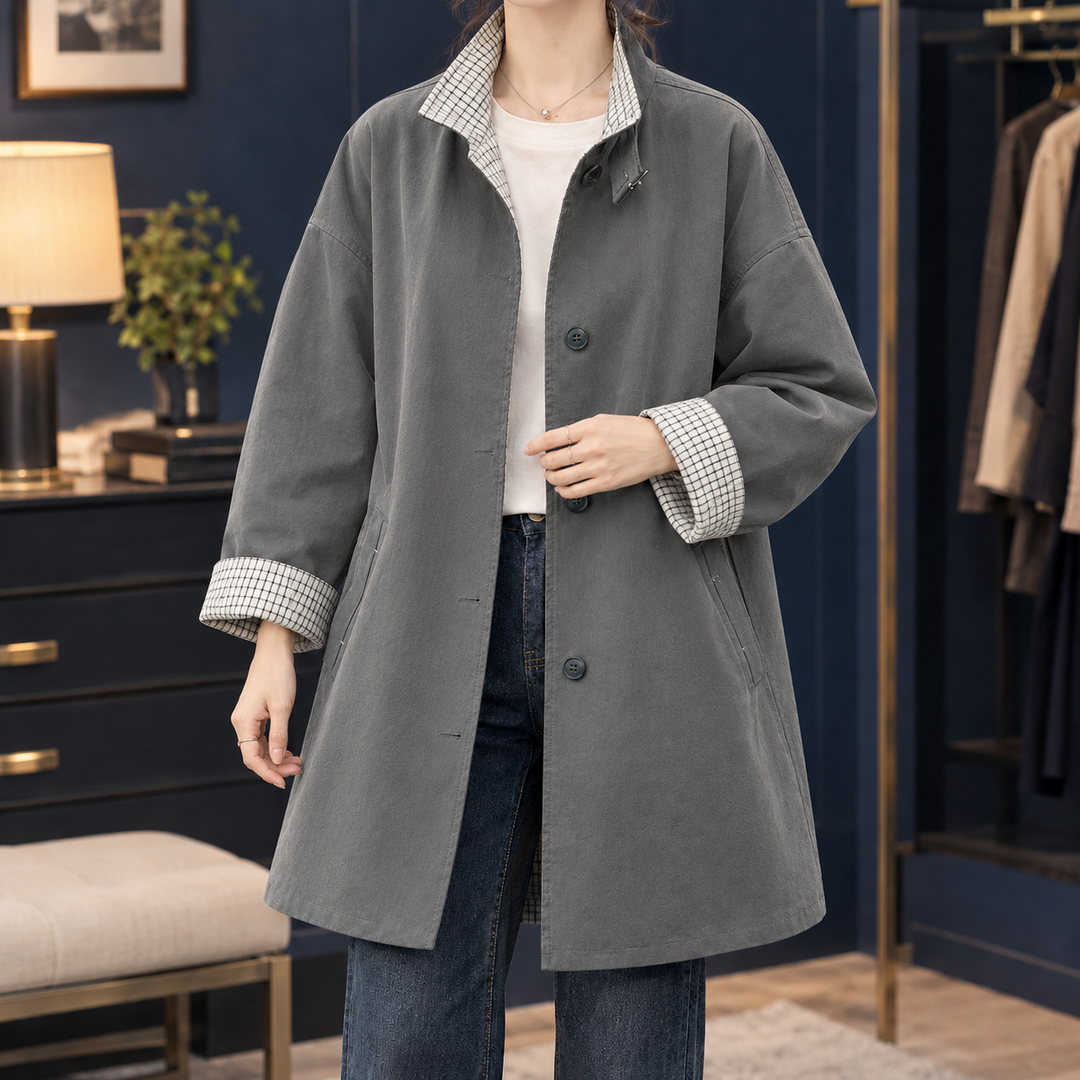 Women's Grace-Mae Check-Trim Overcoat in Brown | Invictora.com
