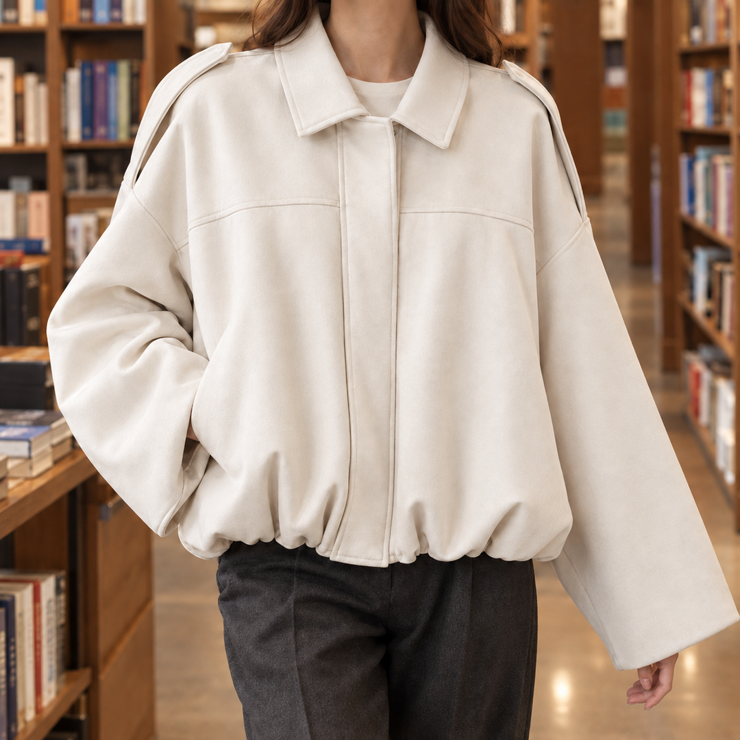 Women's Clemence-Marie Suede Bomber Jacket in Black | Invictora.com
