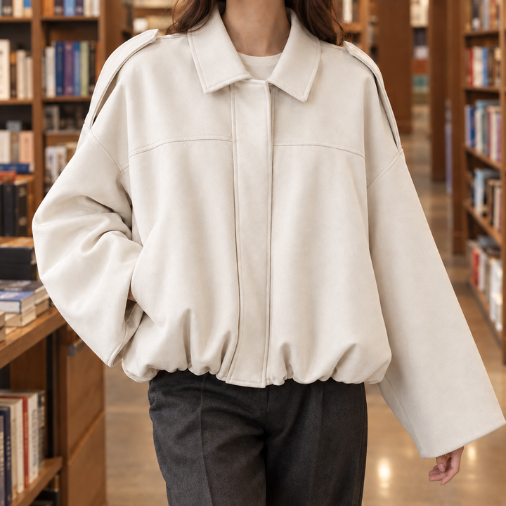 Women's Clemence-Marie Suede Bomber Jacket in Black | Invictora.com