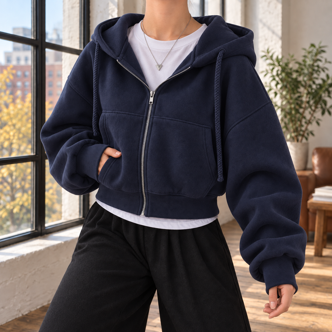 Women's Hazel-Rae Cropped Zip Hoodie in Dark Gray | Invictora.com