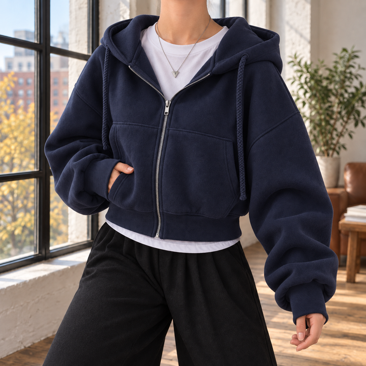 Women's Hazel-Rae Cropped Zip Hoodie in Dark Gray | Invictora.com