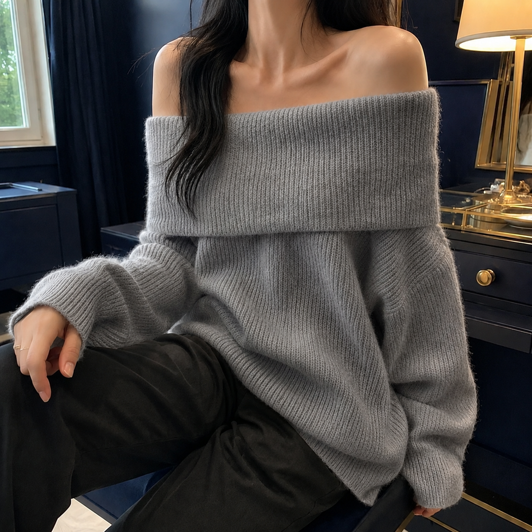 Women's Aubrey Off-Shoulder Sweater in White | Invictora.com