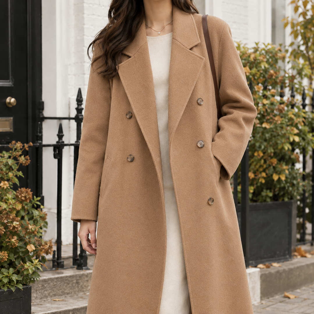 Women's Capucine-Pearl Double-Breasted Coat in Black | Invictora.com