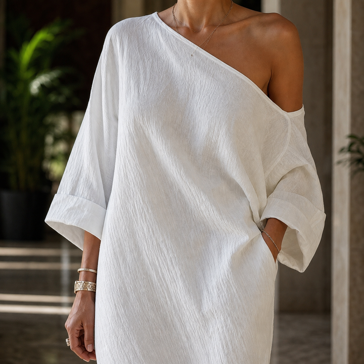 Women's Vivienne One-Shoulder Dress in White | Invictora.com