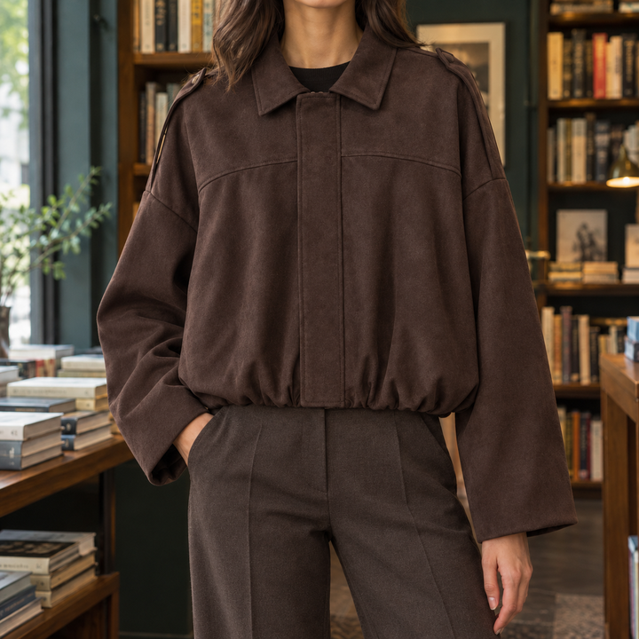 Women's Riley-Skye Suede Bomber Jacket in Black | Invictora.com