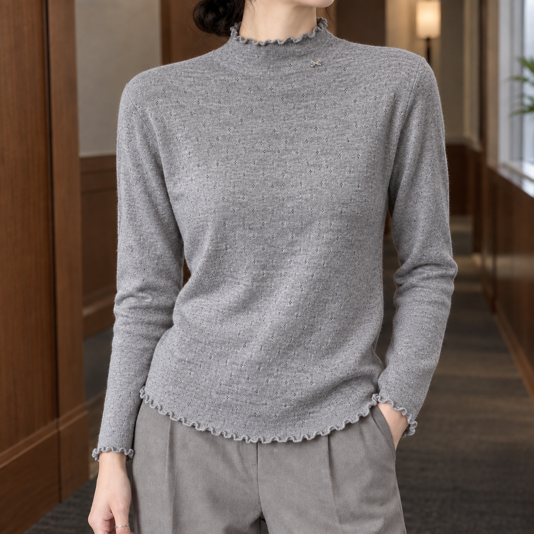 Women's Selene-Marie Lettuce Edge Sweater in Apricot | Invictora.com