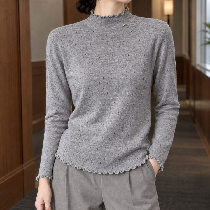 Women's Selene-Marie Lettuce Edge Sweater in Apricot | Invictora.com