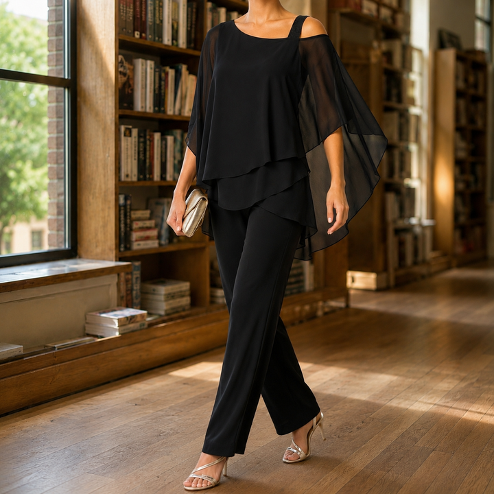 Women's Nerissa-Elise Asymmetric Pants Set in Navy | Invictora.com
