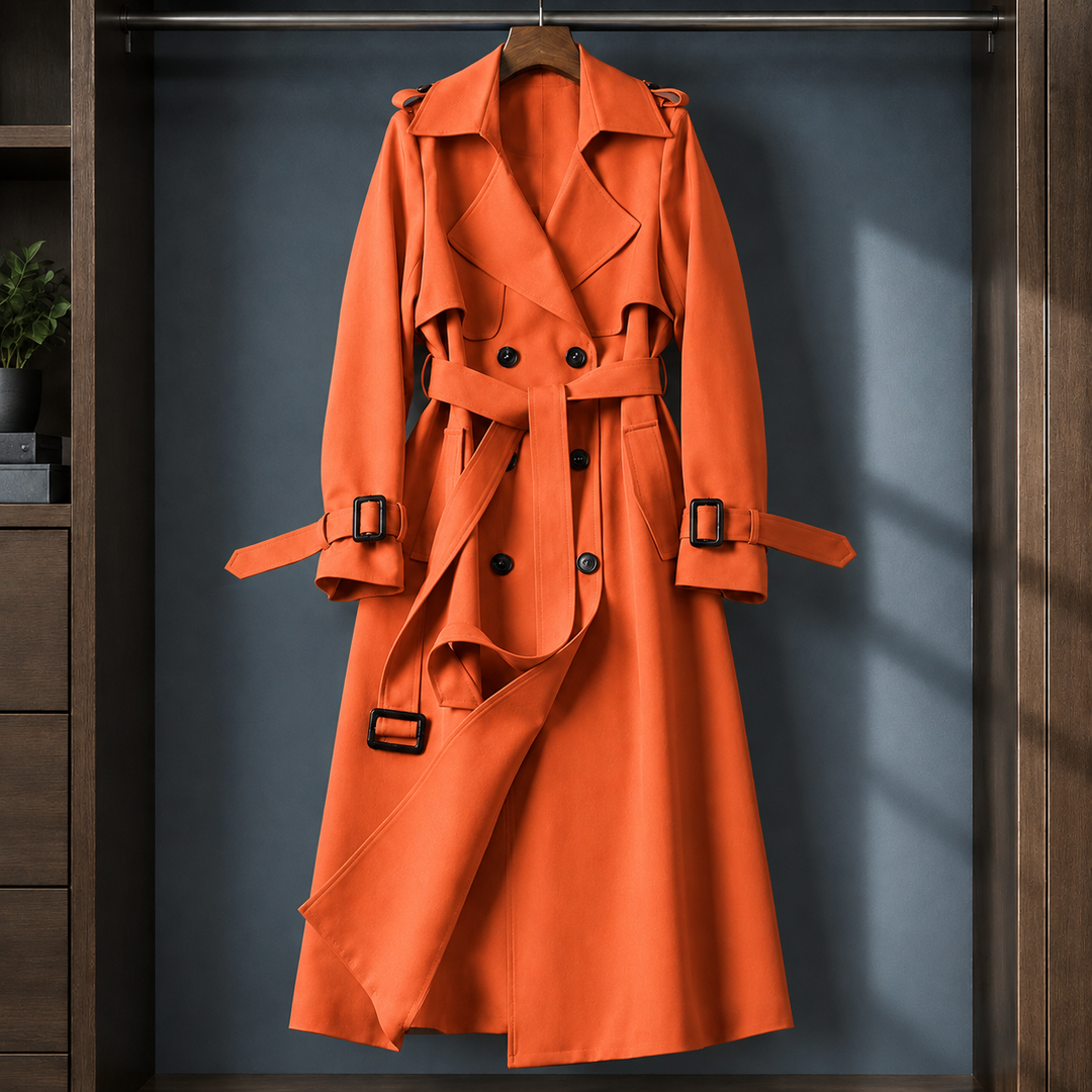 Women's Ancelin-Grace Belted Overcoat in Navy Blue | Invictora.com