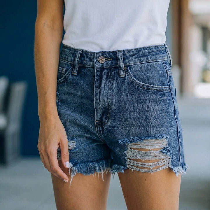 Women's Celeste Distressed Shorts in Dark Blue | Invictora.com
