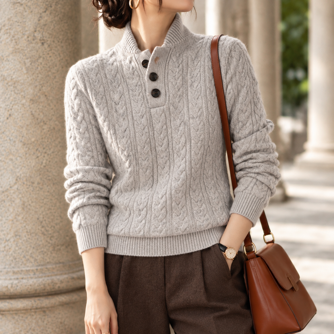 Women's Brigitta-Rae Cable Knit Sweater in Dark Camel | Invictora.com