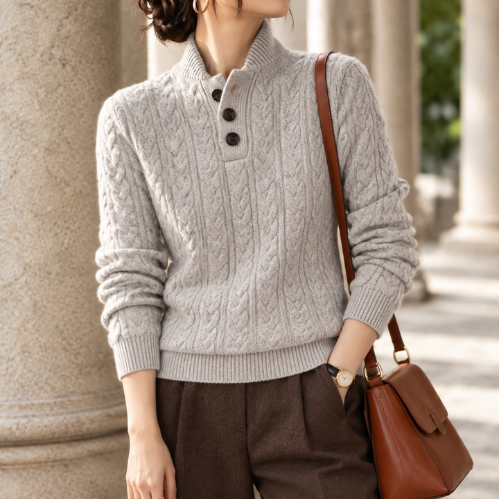 Women's Brigitta-Rae Cable Knit Sweater in Dark Camel | Invictora.com