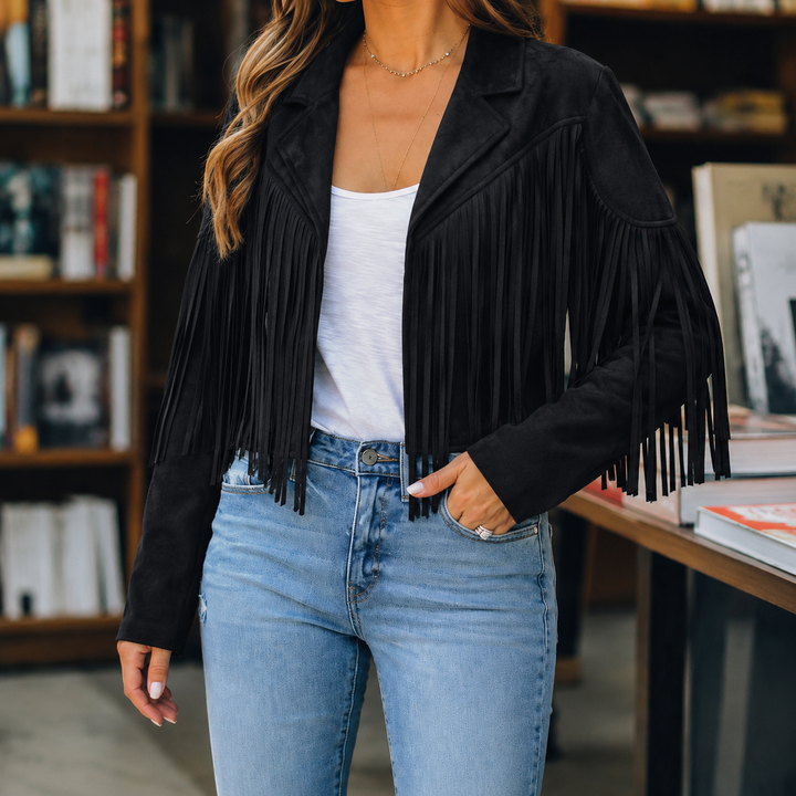 Women's Giselle-Grace Fringe Jacket in Pink | Invictora.com