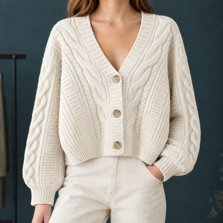 Women's Pippa-Hope Cable Cardigan in Taupe | Invictora.com
