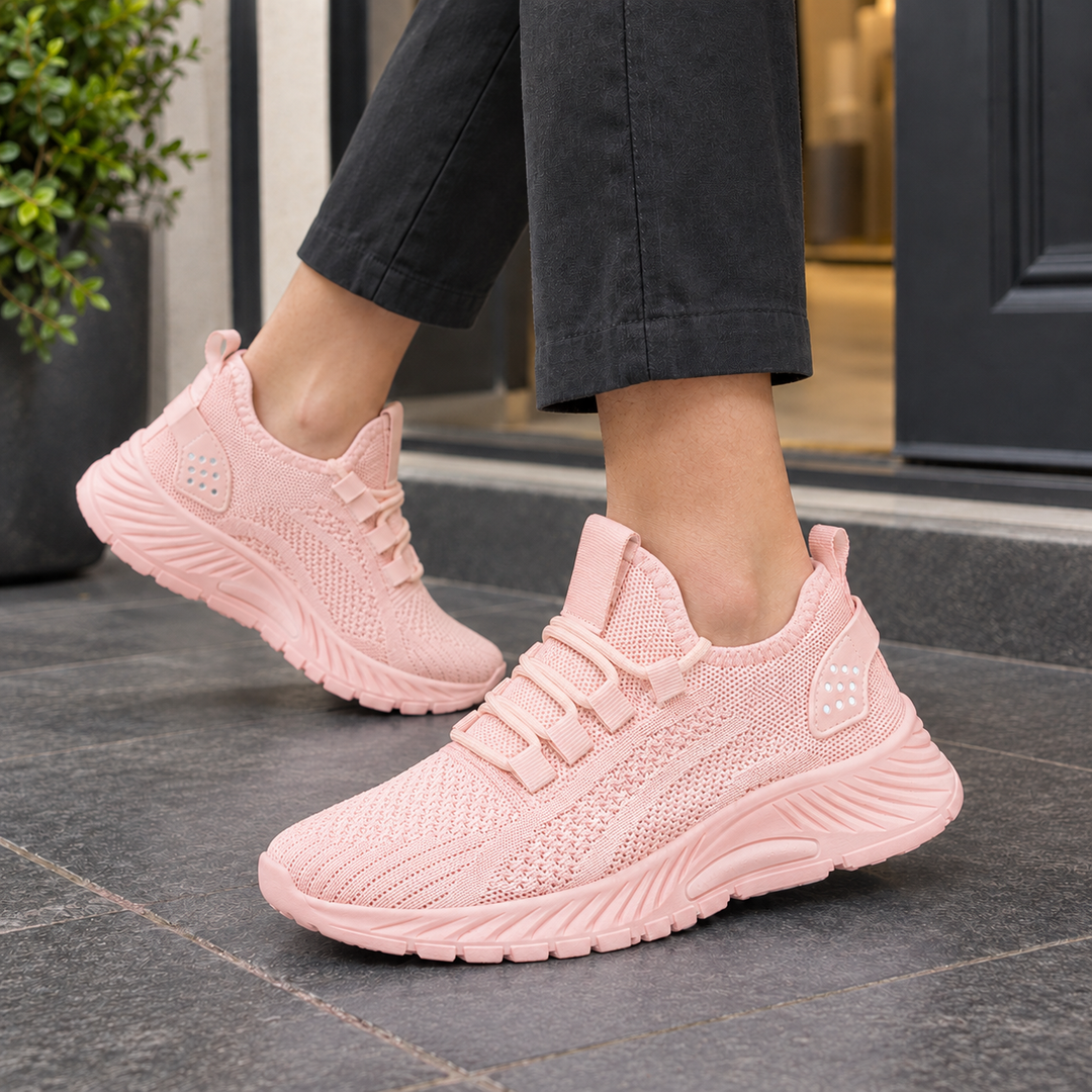 Women's Magenta Knit Sneakers in White | Invictora.com
