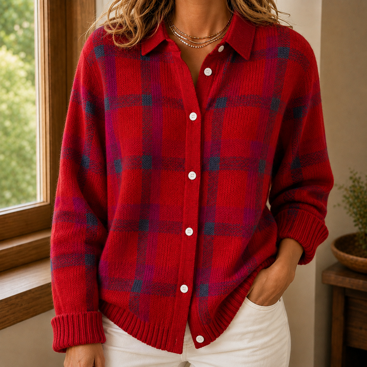 Women's Sabina Plaid Sweater in Blue | Invictora.com