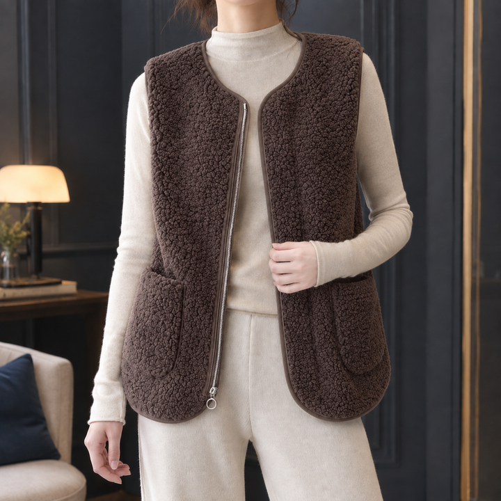 Women's Roseline-Hope Teddy Zip Vest in Cream White | Invictora.com