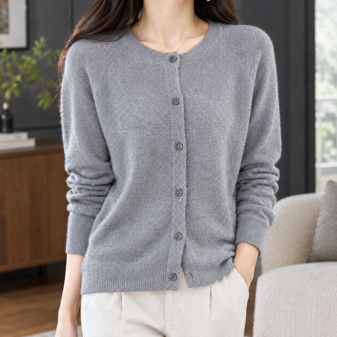 Women's Michelle Round Neck Cardigan in Warm White | Invictora.com