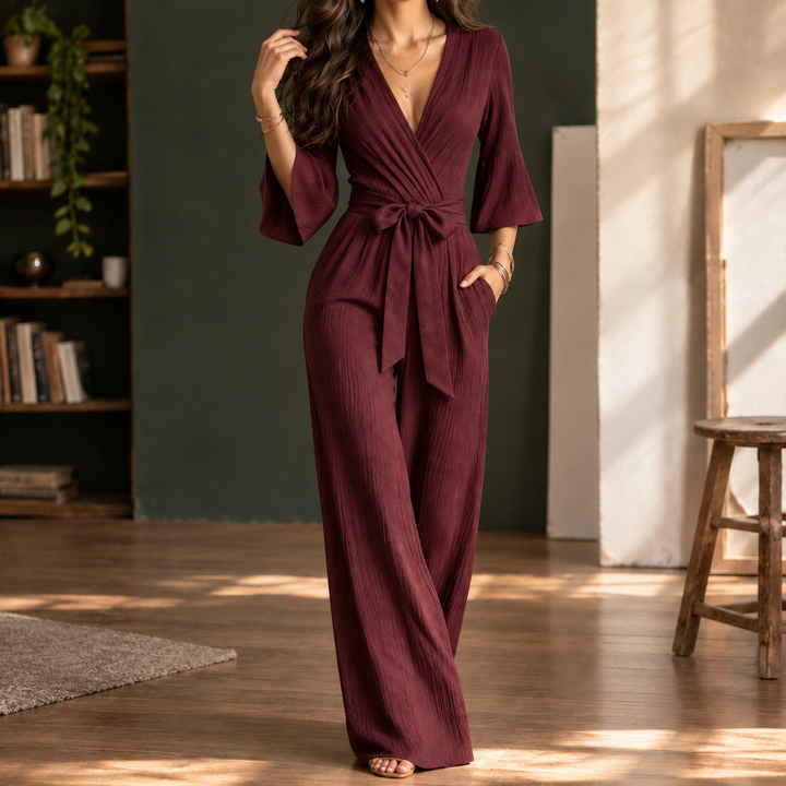 Women's Fernanda Wrap Front Jumpsuit in Black | Invictora.com