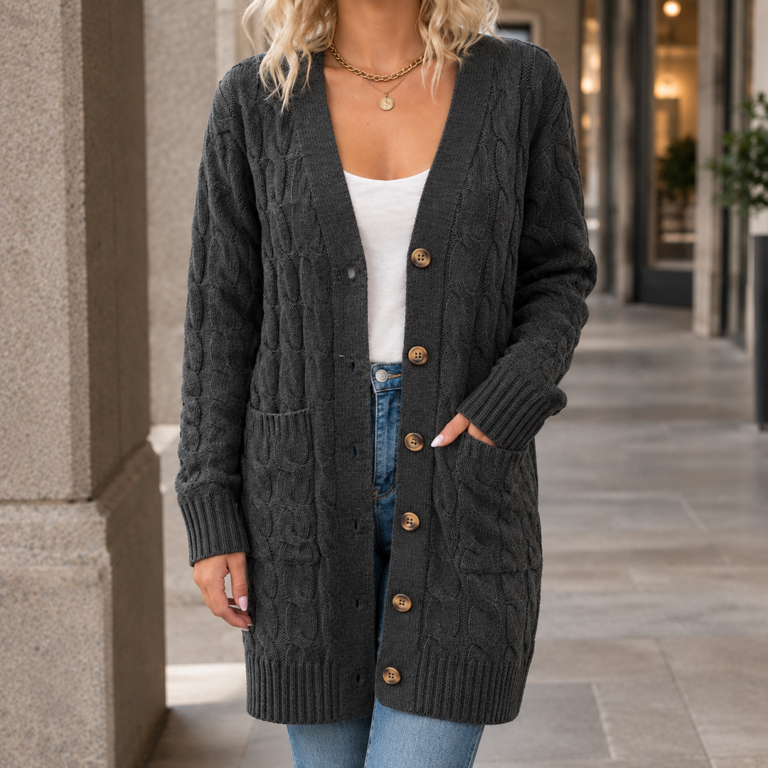 Women's Keira Cable Knit Cardigan in Black | Invictora.com