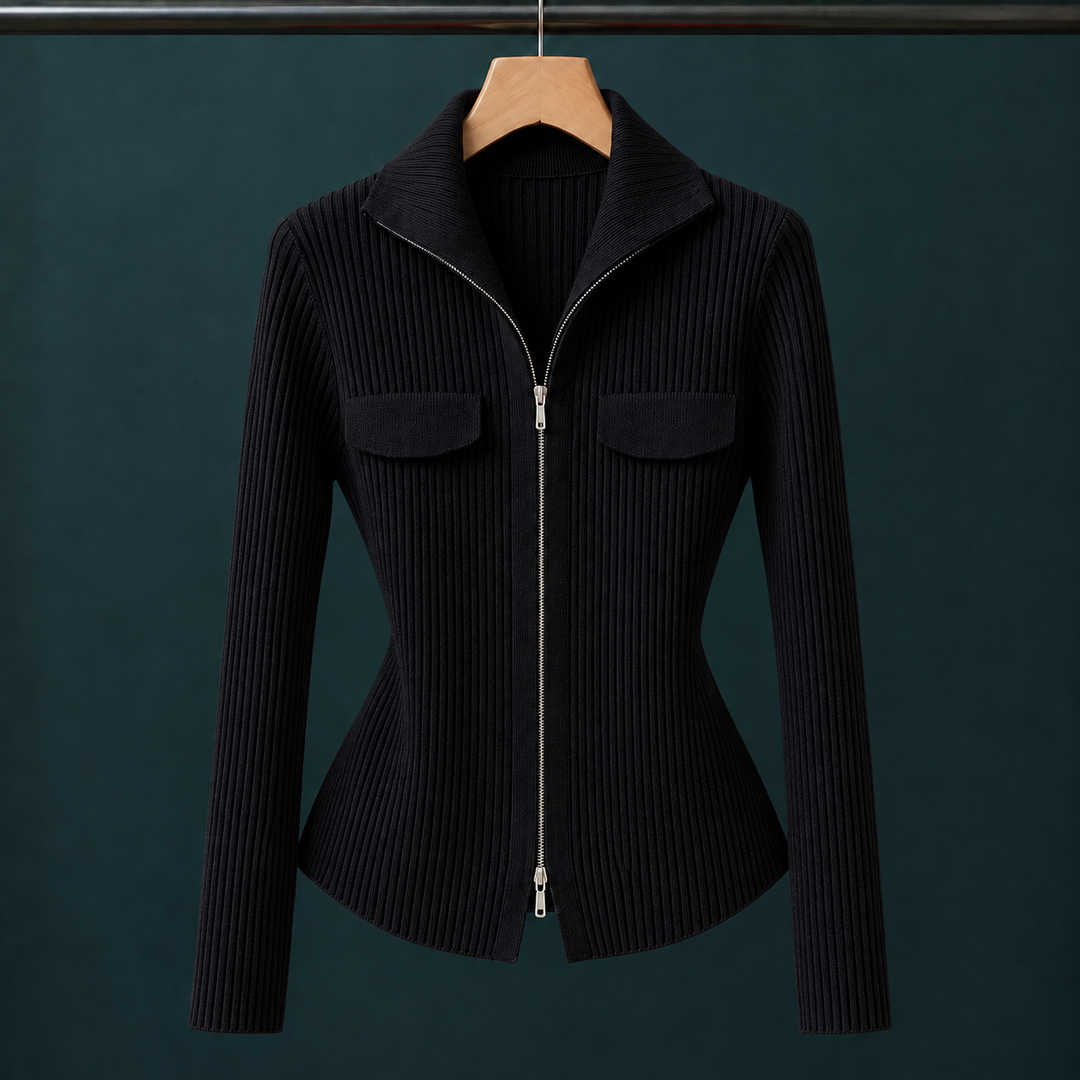 Women's Evelina-Claire Ribbed Zip Cardigan in Red | Invictora.com