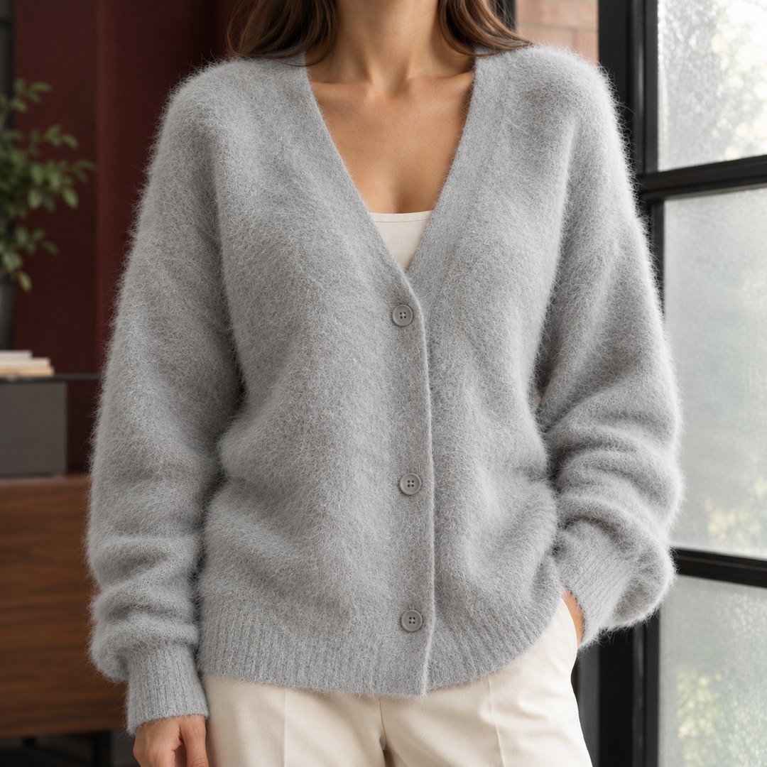 Women's Zelie-Louise V-Neck Cardigan in Gray | Invictora.com