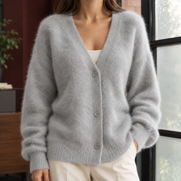 Women's Zelie-Louise V-Neck Cardigan in Gray | Invictora.com