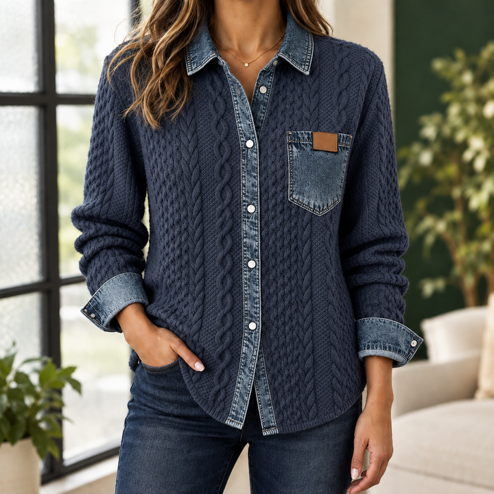 Women's Adrienne-Lane Cable Knit Overshirt in Black | Invictora.com