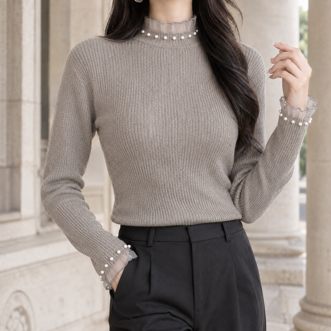 Women's Idalia-Rae Pearl Trim Sweater in Black | Invictora.com