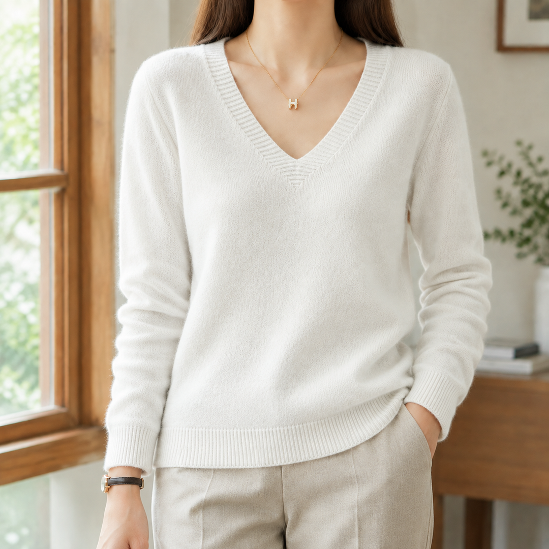 Women's Evadne V Neck Sweater in Orange | Invictora.com