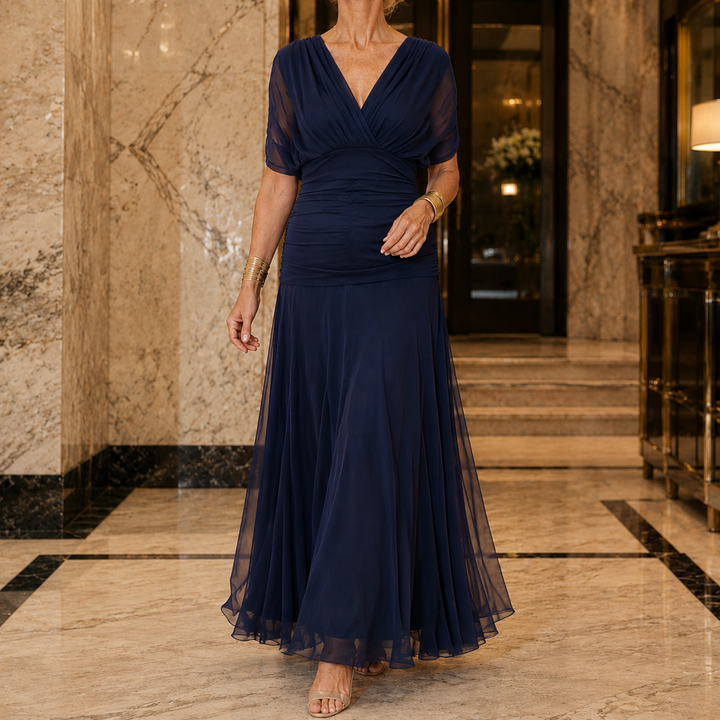 Women's Serena-Pearl Draped Maxi Dress in Dark Green | Invictora.com
