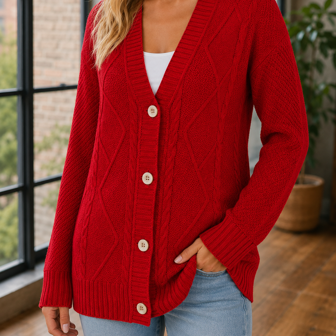 Women's Evelina-Rae Cable Knit Sweater in Beige | Invictora.com