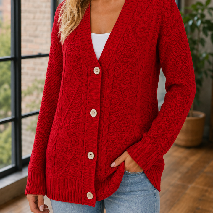 Women's Evelina-Rae Cable Knit Sweater in Beige | Invictora.com