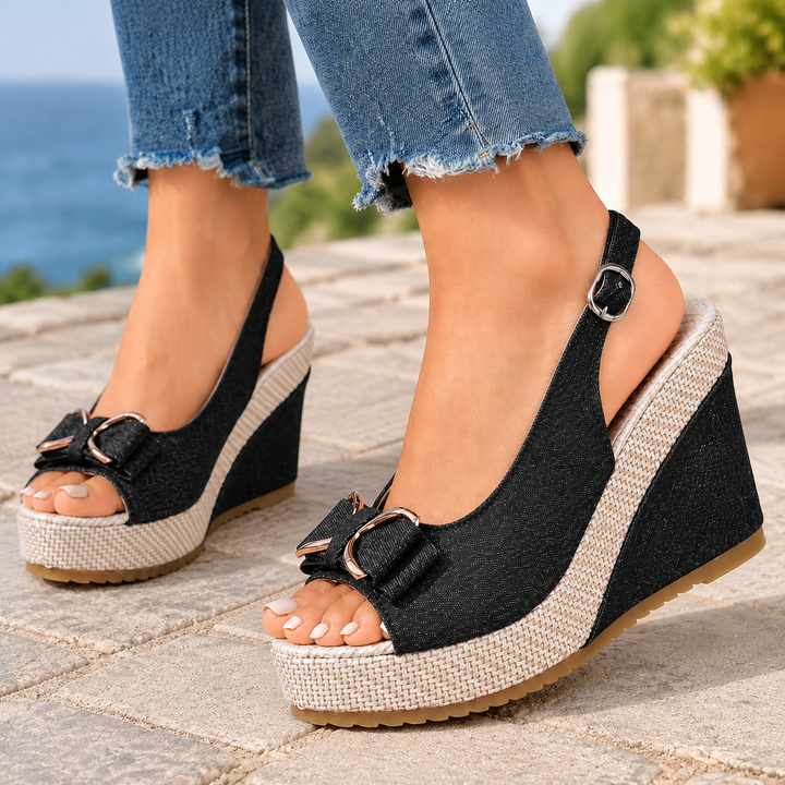 Women's Silvestri Denim Wedge Sandals in Blue | Invictora.com