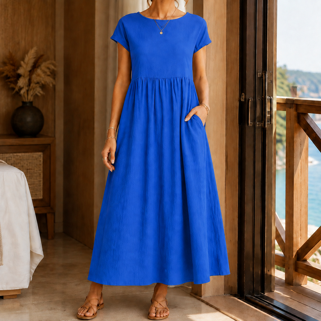 Women's Elena-Louise Gathered Midi Dress in Navy | Invictora.com