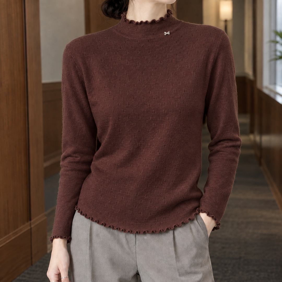 Women's Selene-Marie Lettuce Edge Sweater in Apricot | Invictora.com
