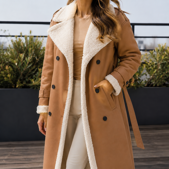 Women's Soledad-Louise Contrast Trim Coat in Beige | Invictora.com