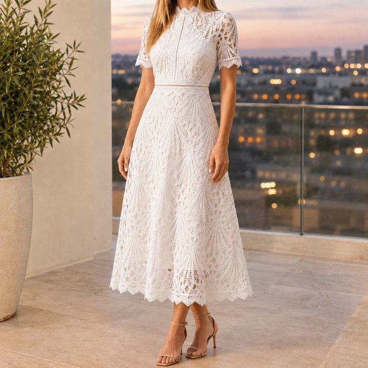 Women's Yara-Louise Lace Midi Dress in Pink | Invictora.com
