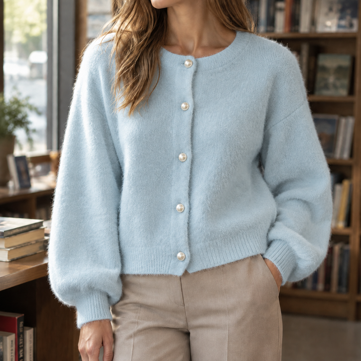 Women's Oriane-Claire Pearl Button Cardigan in Milky White | Invictora.com