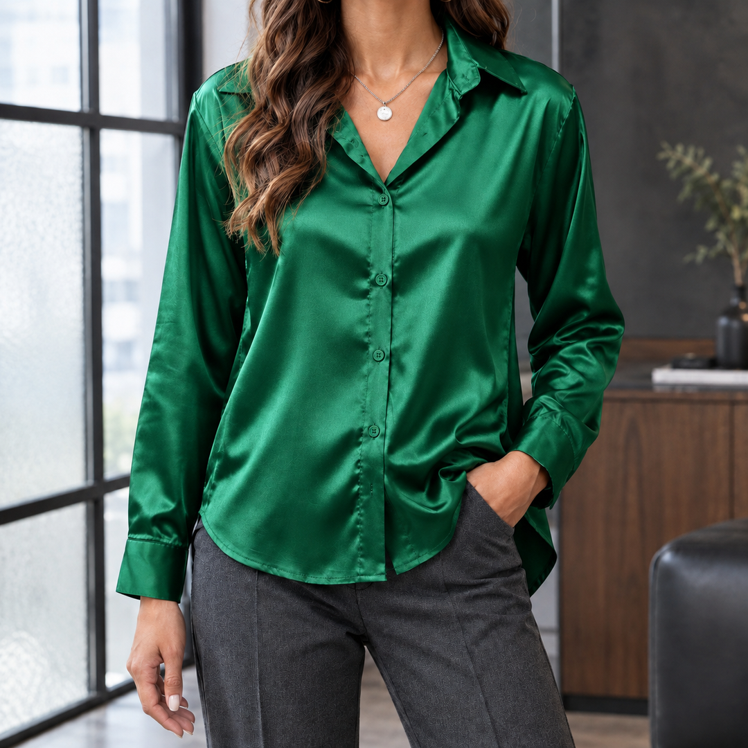 Women's Tiffany Satin Shirt in Black | Invictora.com