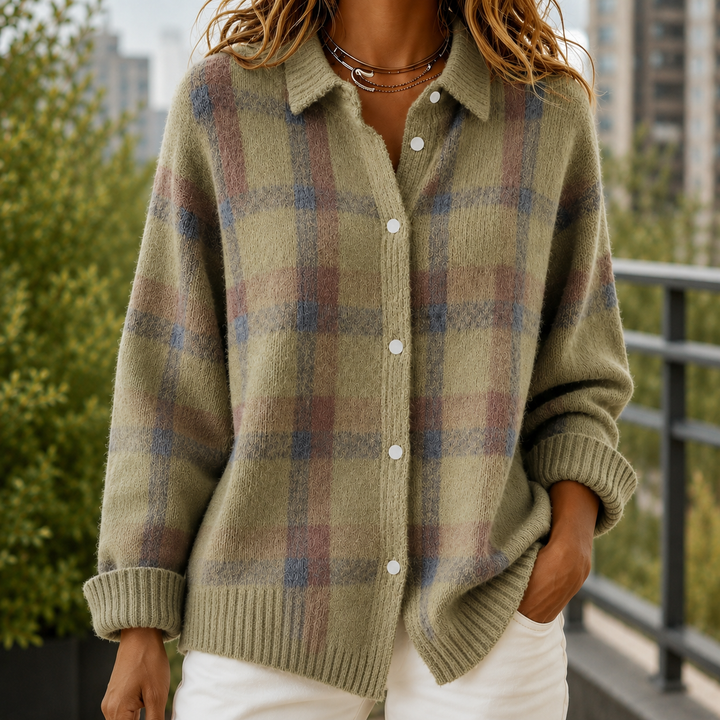Women's Faye Plaid Sweater in Orange | Invictora.com