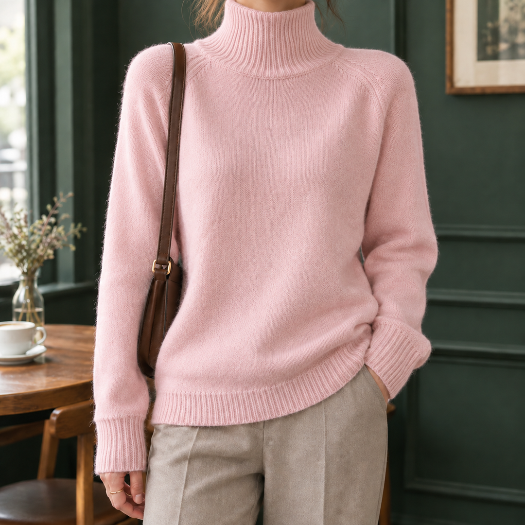 Women's Rosalind-Pearl Ribbed Turtleneck Sweater in White | Invictora.com