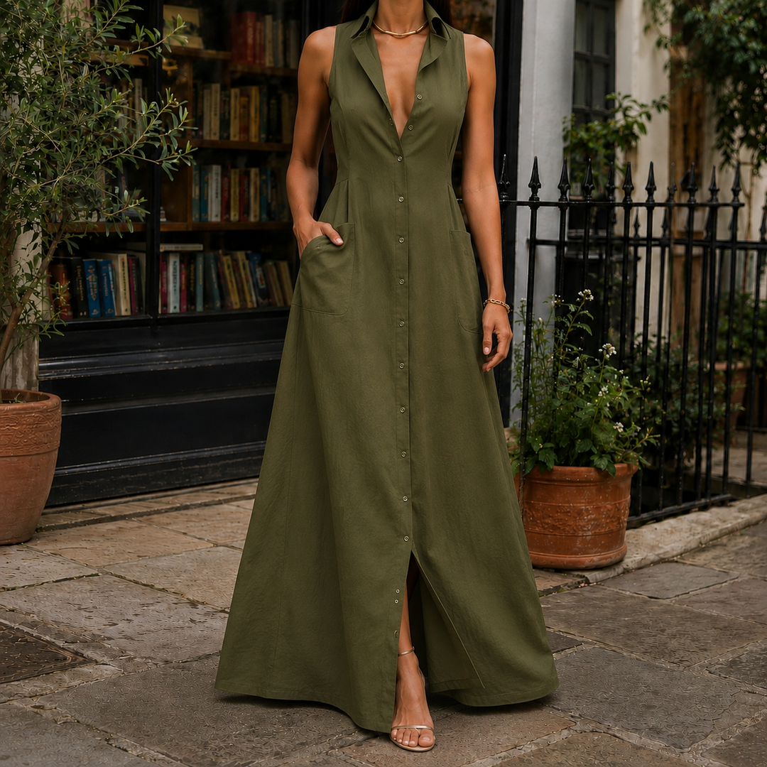 Women's Chiara Sleeveless Shirt Dress in Black | Invictora.com