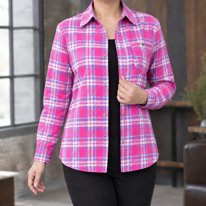Women's Stephanie Relaxed Plaid Shirt in As Pictured | Invictora.com