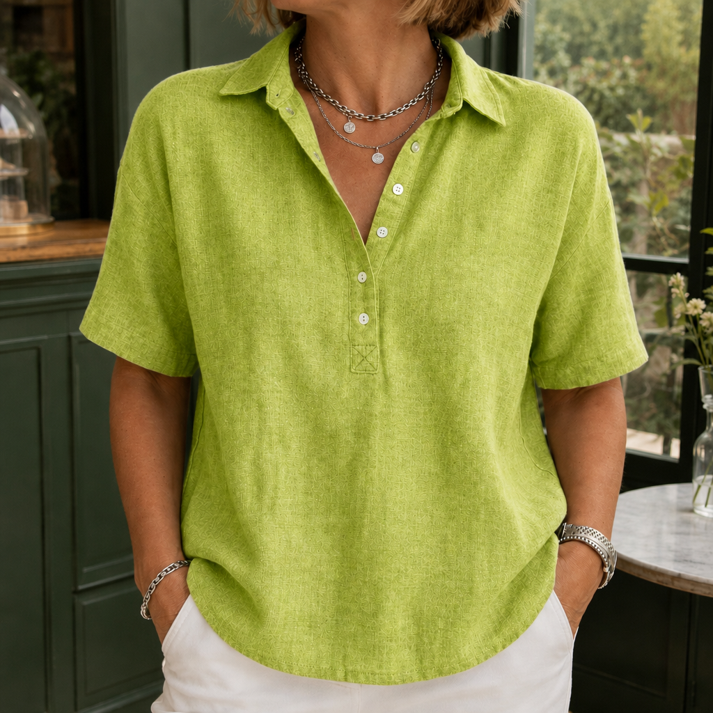 Women's Anais-Pearl Collared Blouse in Khaki | Invictora.com