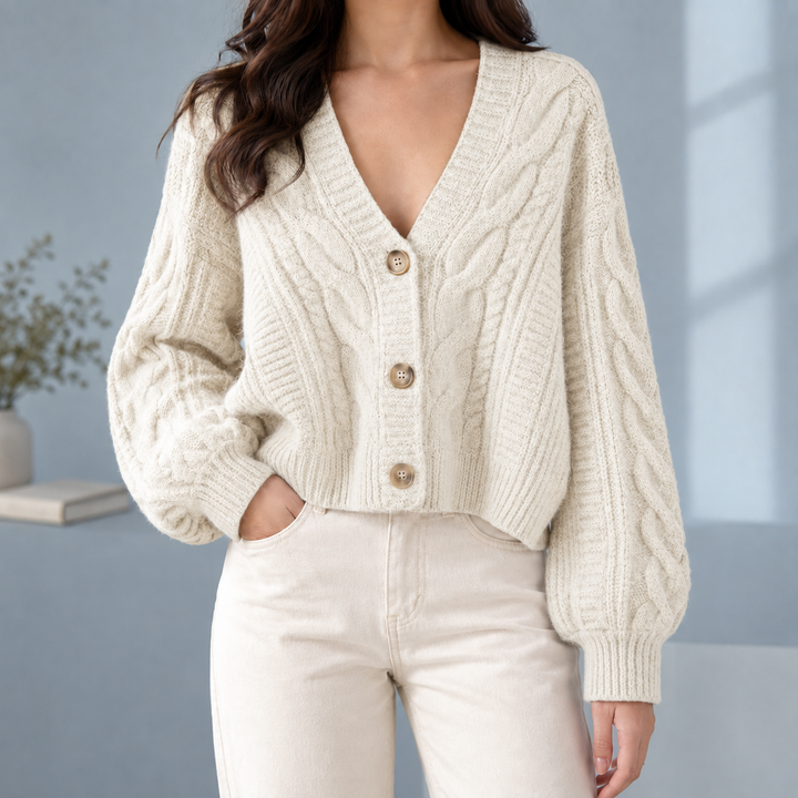 Women's Morwenna-Skye Cable Cardigan in Khaki | Invictora.com