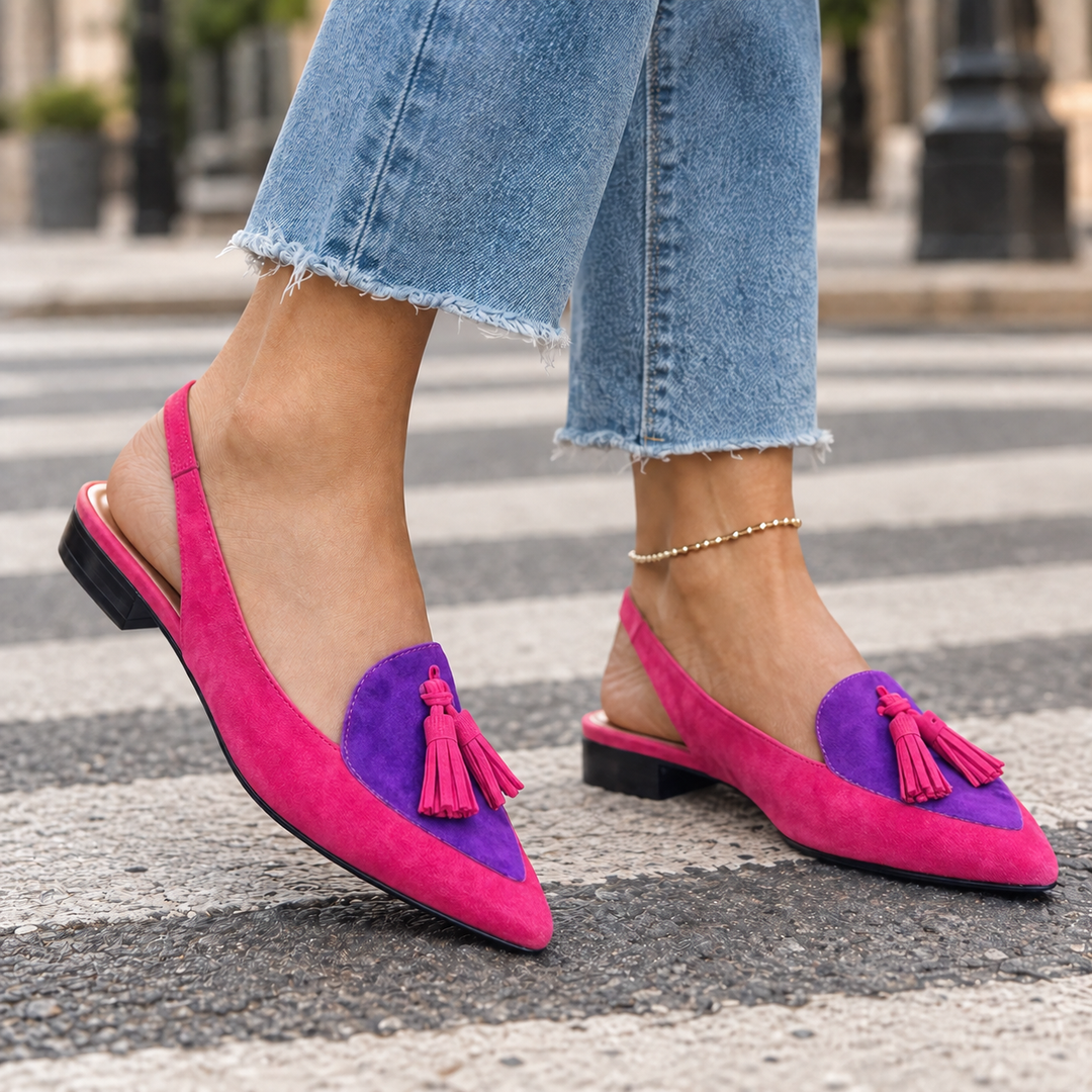 Women's Rimini Tassel Slingbacks in Orange Leopard | Invictora.com